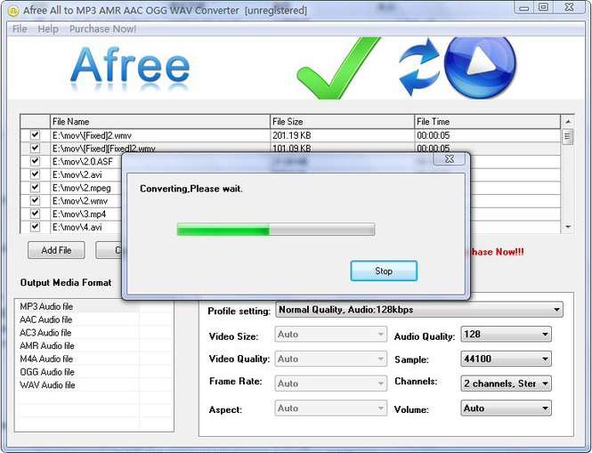 Convertidor Afree All to MP3  AMR AAC OGG WAV Converter